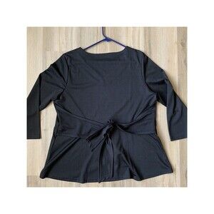 NWT Agnes Orinda Women's Blouse1X Black VNeck LS Maternity Tieback Peplum Rayon
